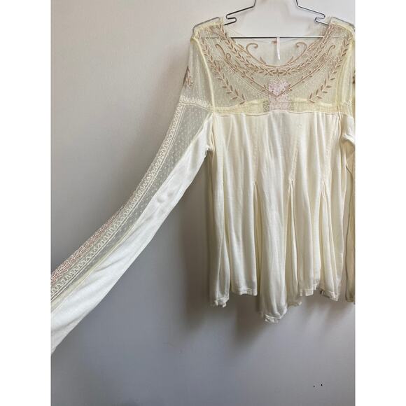 Free People Cream Mixed Media Long Sleeve Top in Tea Combo NWT - Picture 2 of 6